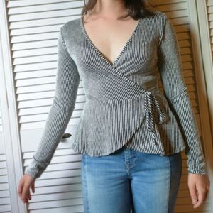 CAUTION TO THE WIND Striped Crossover Peplum